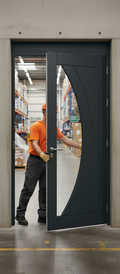 Premium Clear Glazed Fire Door with Curved Design and Deep U-Grooves for Enhanced Natural Light and Safety