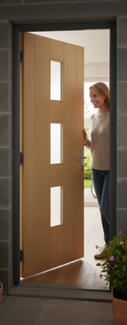 Premium External Door with Frosted Double Glazed Panels and A-Grade Oak Veneer Construction, Available in Multiple Sizes