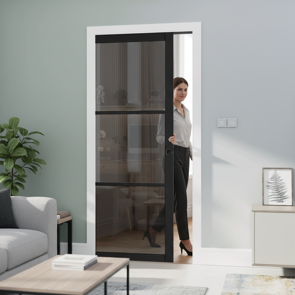 Premium Tinted Glazed Pocket Door Set with Adjustable Frame and Durable Steel Construction