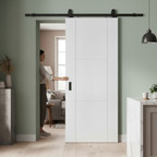 Premium White Internal Primed 3 Panel Sliding Door with Black Top Mounted System for Modern Home Aesthetics - Image 2