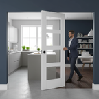 Premium Fire Rated Pocket Door System with White Glazed 4 Light Door, Galvanised Steel Frame, and Adjustable Runners for Seamless Operation