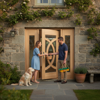Premium Oak Grand Entrance Doors with Double Glazing and Leaded Lights - Kit with Sidelights and Frame