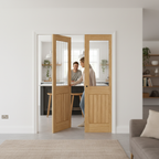 Premium 1 Light Silkscreen Glazed Double Pocket Door Set with Galvanized Steel Frame and Customizable Finishing Options