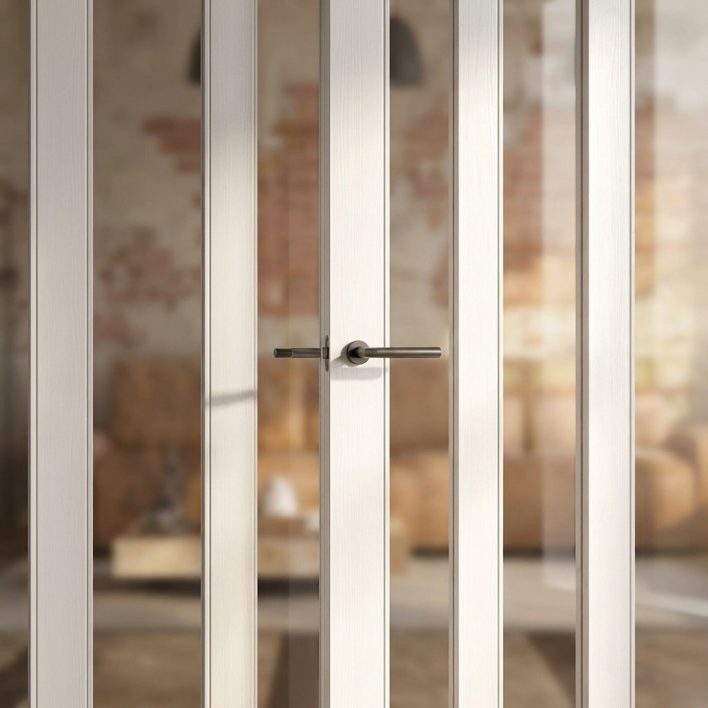 Internal French Door with 3 Light Obscure Glass, White Primed, Solid Core - detail view