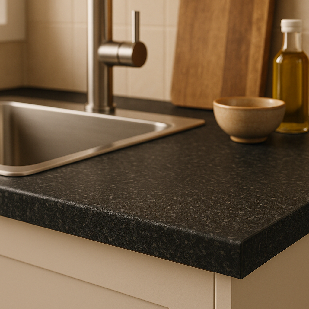 Square Edge Laminate Worktop in Black Slate, 3000mm x 600mm x 38mm - detail view
