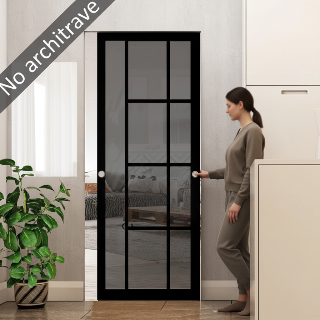 Premium Tinted Glazed Flush Pocket Door Set with No Bottom Track and Innovative Edge Profile for Space-Saving Interior Design