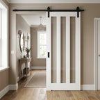White Primed Internal Sliding Door with 3 Light Clear Glass Glazing