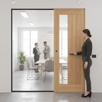 Premium Glazed Oak Double Pocket Door Set with Galvanised Steel Frame and Soft Closing Mechanism