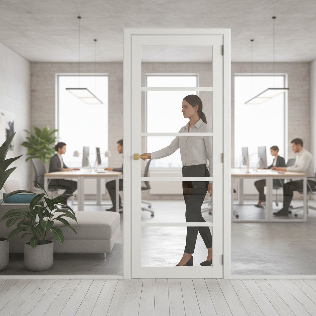 Premium Clear Glazed Industrial Style Door - 5 Panel Design, Solid Core, Suitable for Pocket Door Systems with 10-Year Warranty