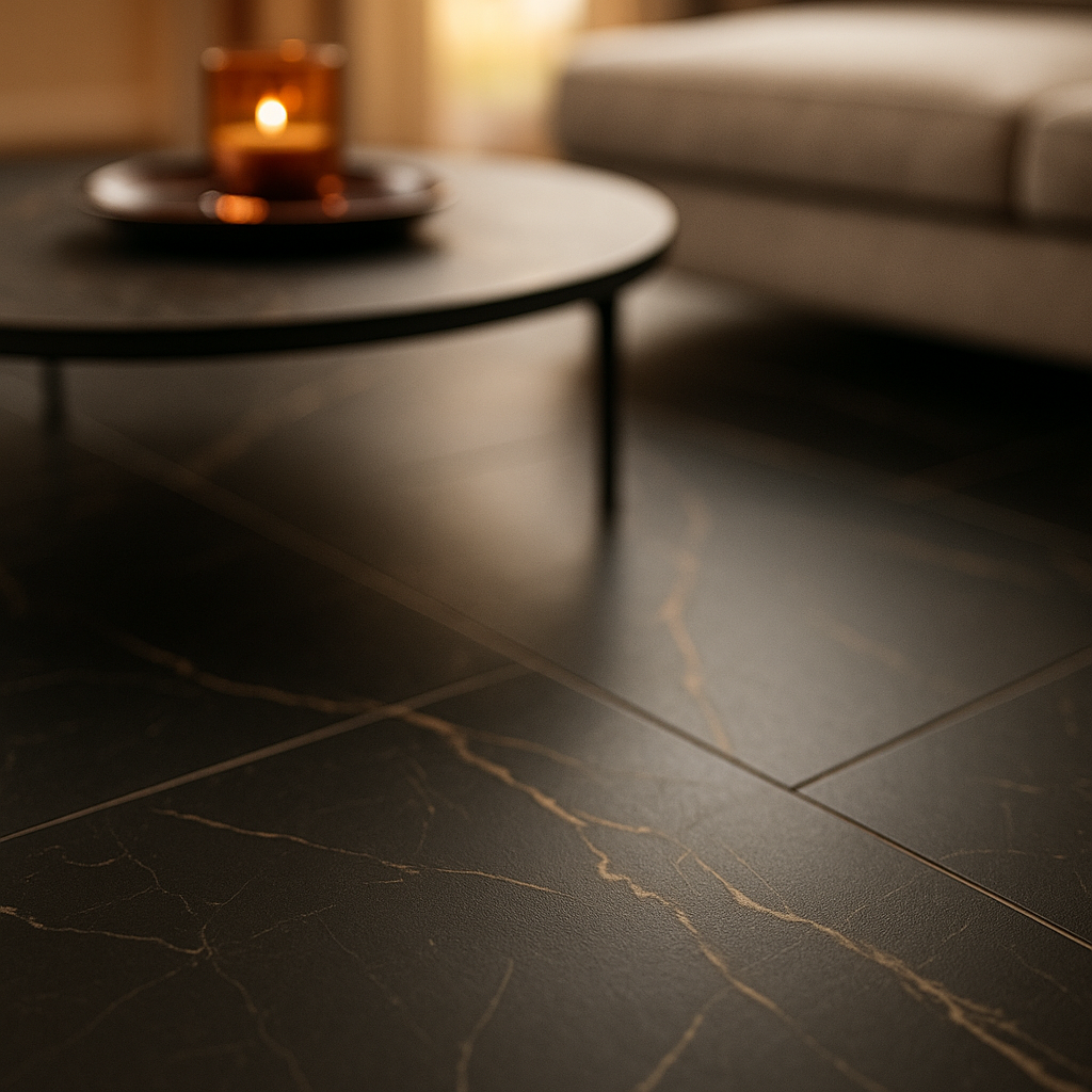 5mm Rigid Core LVT Flooring in Black Marble Finish - detail view