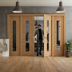 Premium Oak Unfinished Internal Room Divider Set with Clear Glass Panels for Customizable Space Design