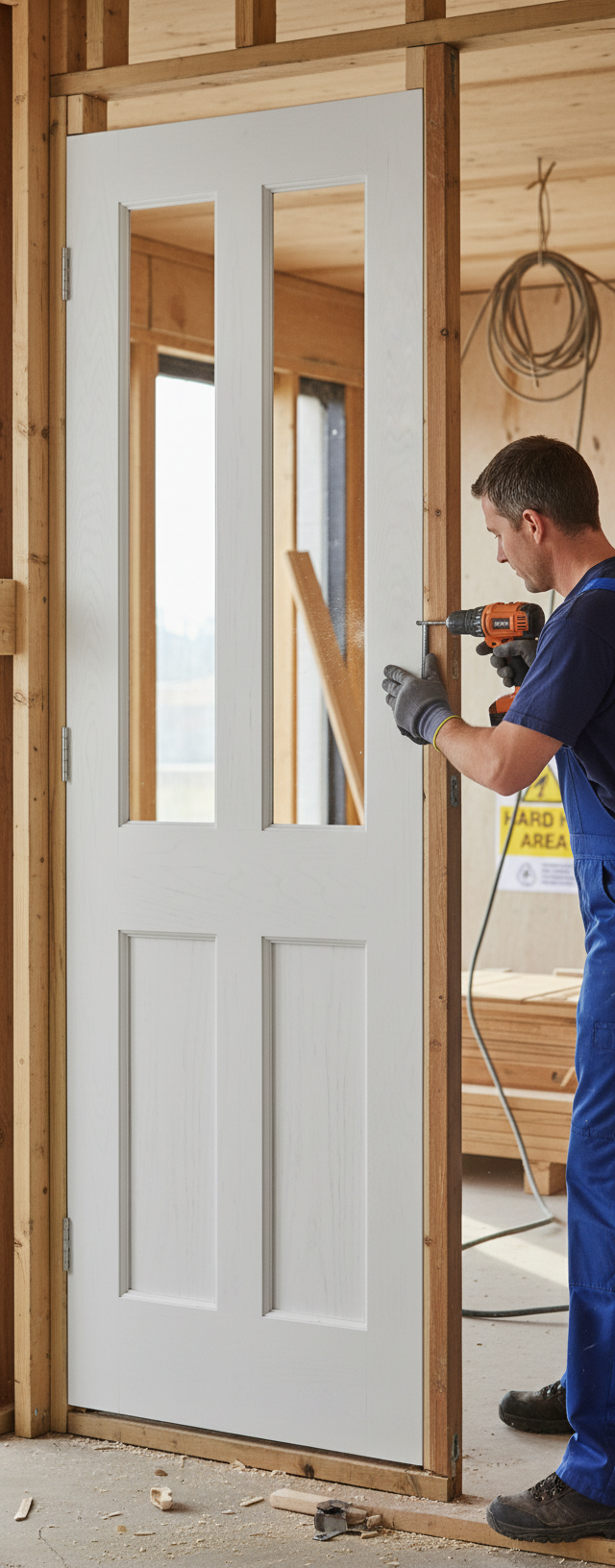 Premium White Primed Oak Fire Door with Flat Panel Design and 30 Minutes Fire Rating