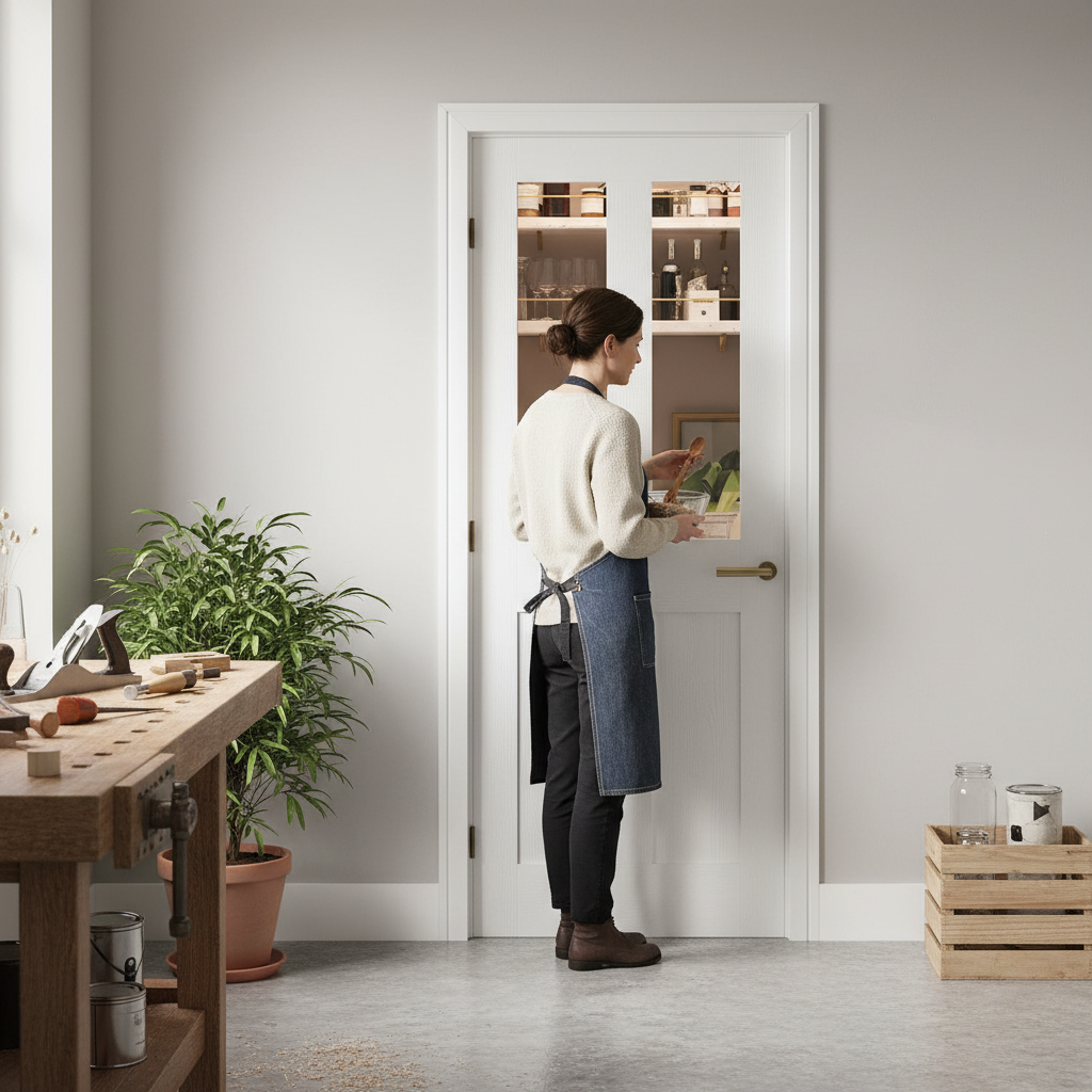 Premium Grained Glazed White Internal Door with Timeless Panelling Design - High-Quality Professional Grade for Industrial and Commercial Applications