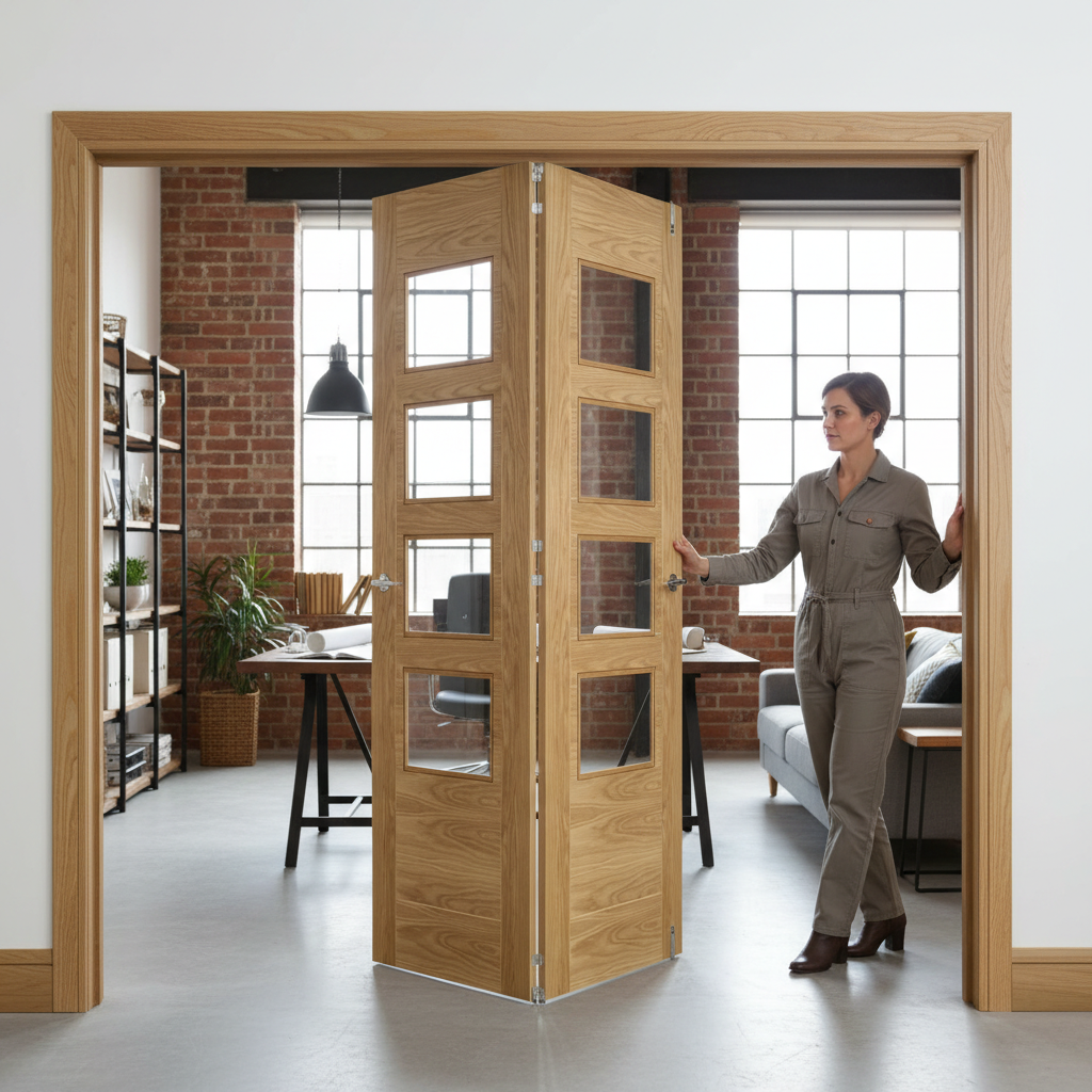 Premium Clear Glazed Folding Room Divider with Top Hung Mechanism and Customizable Configurations