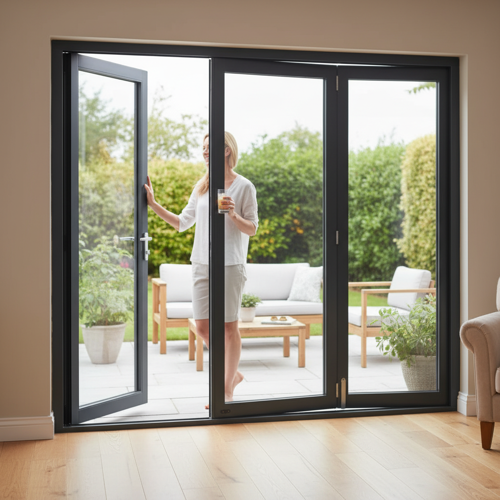 Premium 8ft Grey Timber External Bifold Door Set with Low E Double Glazing, Reversible Fitting, and Complete Hardware Package