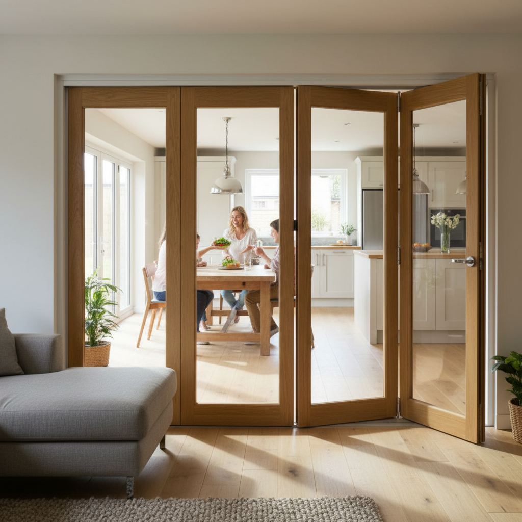 Premium 10ft Internal Oak Folding Bifold Door Set with Reversible Design and FSC Certification