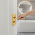 Premium Linear Lever on Backplate Bathroom Handle Set - Elegant Satin Brass Finish for Modern Interiors - Image 2