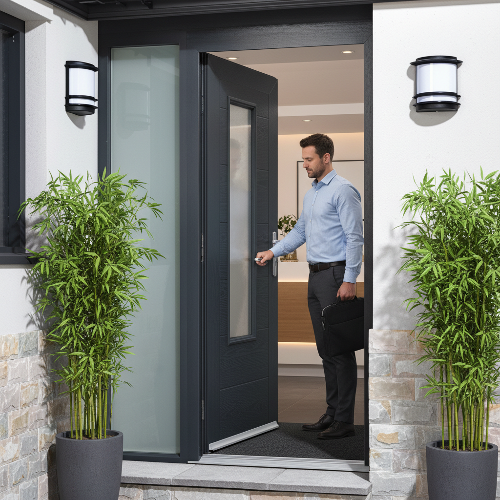 Premium Glazed Composite External Door in Grey with Low Maintenance Features and Adjustable Sizing Options