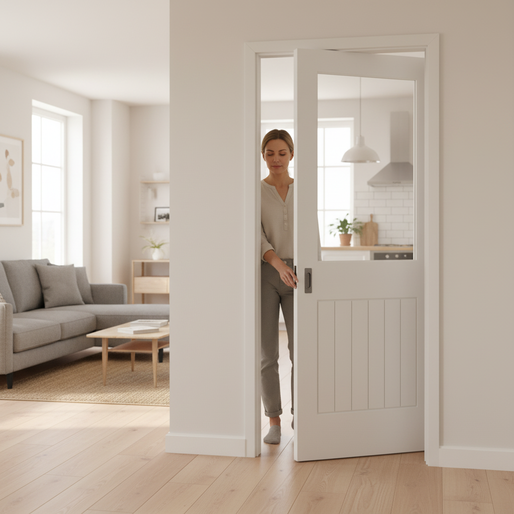 Internal Cottage Pocket Door Set with Clear Glass Panel - Space-Saving Design for Natural Light - Image 2