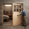 Premium Solid Redwood Unfinished Garage Door and Frame Set with 6 Light Obscure Glass Panels