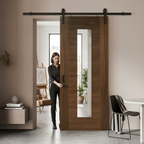 Premium Fully Finished Milano 1 Light Clear Glass Sliding Door with Elegant Walnut Frame and Modern Steel Track for Space-Saving Functionality