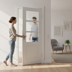 Premium White Moulded Internal Door with Etched Safety Glass and Flush Beading - High-Quality Professional Grade for Industrial and Commercial Appl...