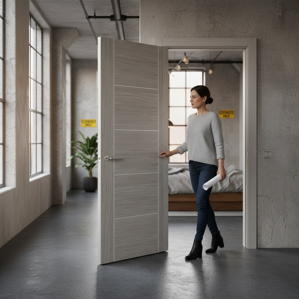 Premium Light Grey Laminate Internal Door with 5 Ladder Panels and Fire Door Options