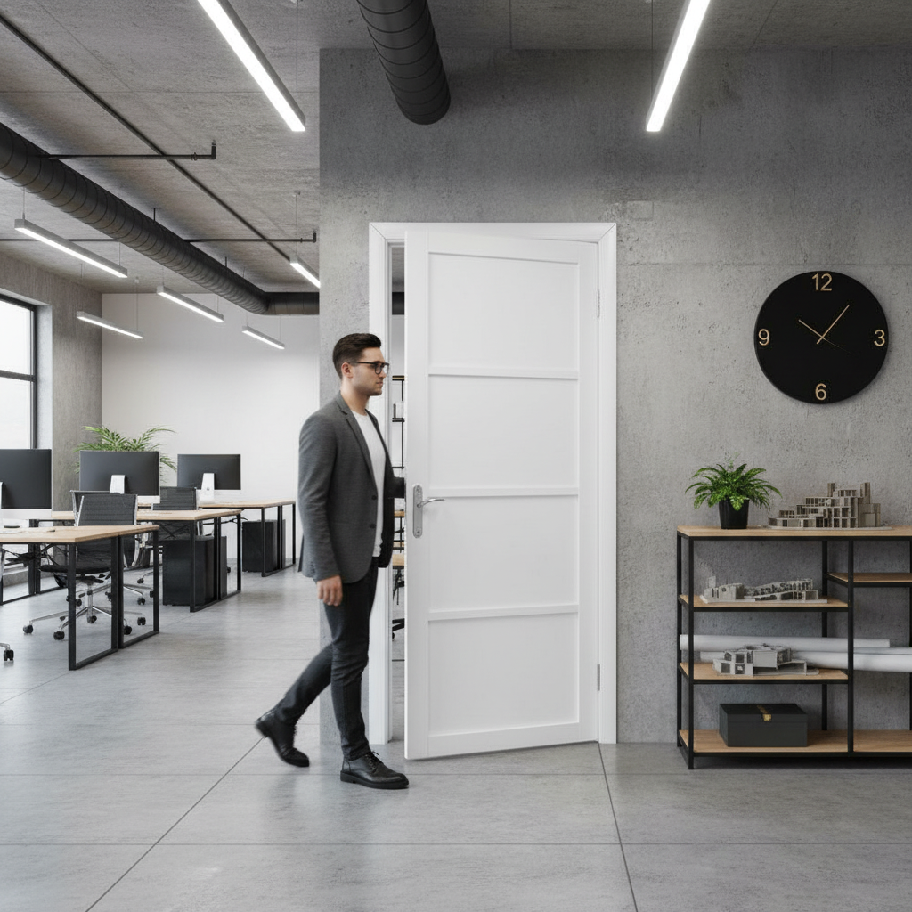 Premium Industrial 4 Panel Door - White Primed Finish, Durable Timber Construction for Modern Homes - Image 2