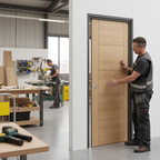 Premium Fire Rated Pocket Door System with Oak Finish, 30-Minute Rating, Adjustable Features, and Galvanized Steel Frame
