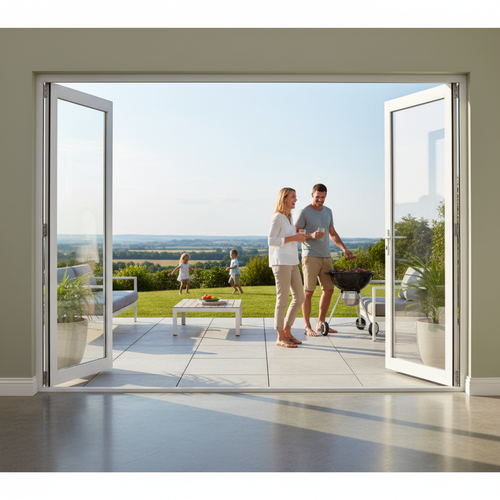Premium 10ft Slimline White Timber External Bifold Door Set with Double Glazing and Complete Installation Kit