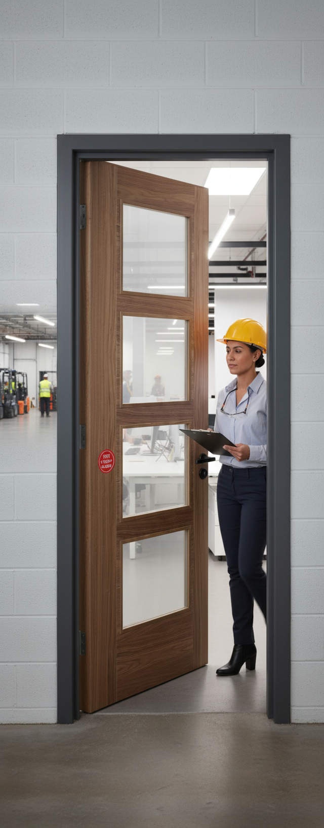 Premium Contemporary Fire Door with Solid Engineered Core and Clear Glazing for Natural Light Flow