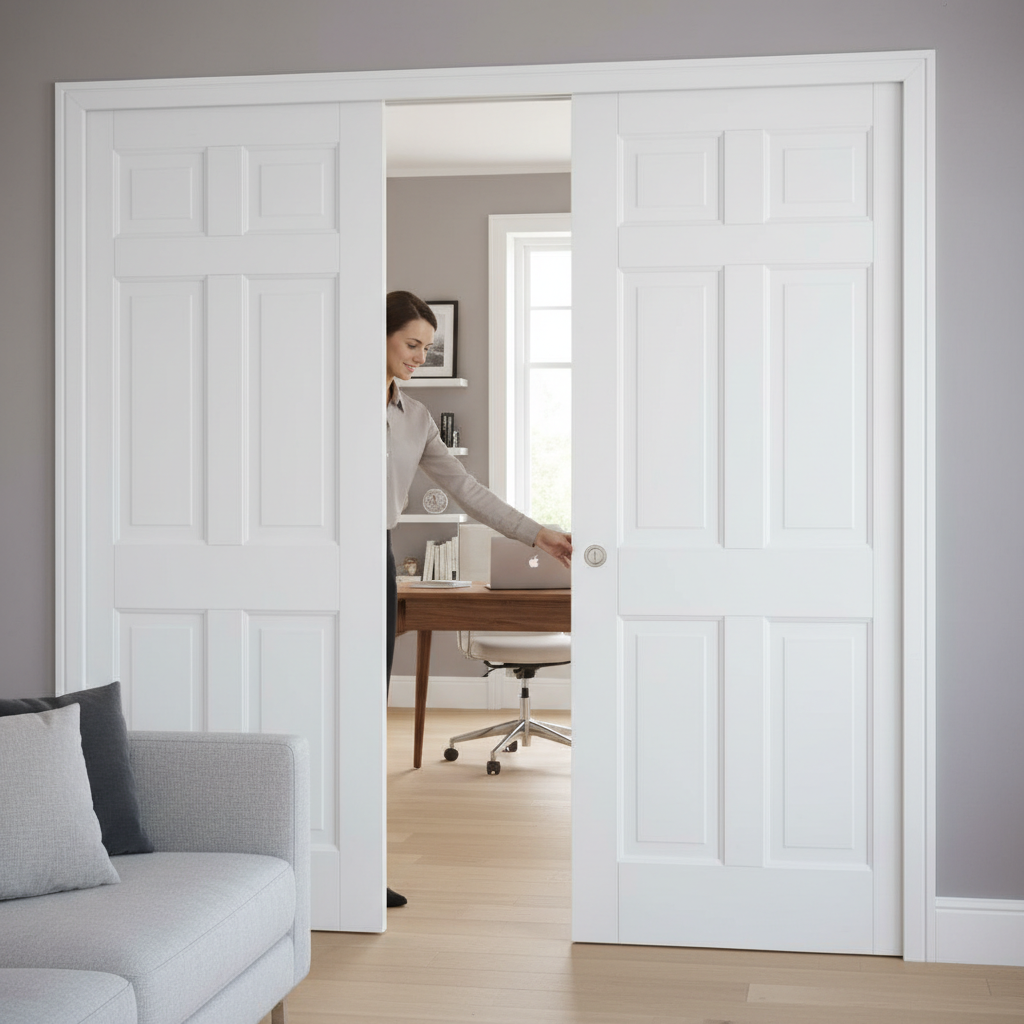 Premium 6 Panel Telescopic Pocket Door System for Modern Spaces, Complete with Wooden Jamb Kit and Maintenance-Free Track