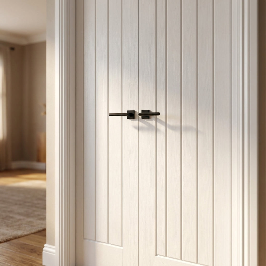 Internal Cottage 1 Panel White Primed Pair Door with Semi-Solid Core - detail view