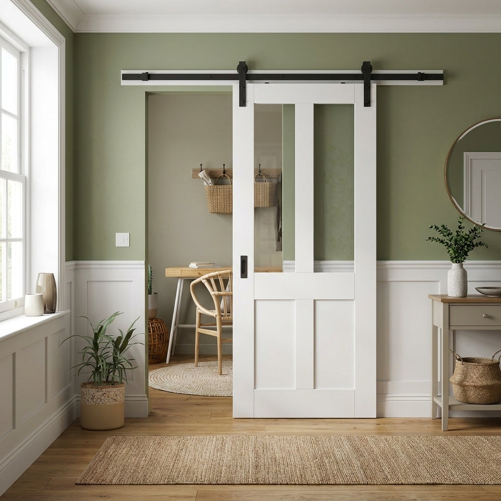 White Internal Sliding Door Primed Victorian 2 Panel 2 Light Clear Glass