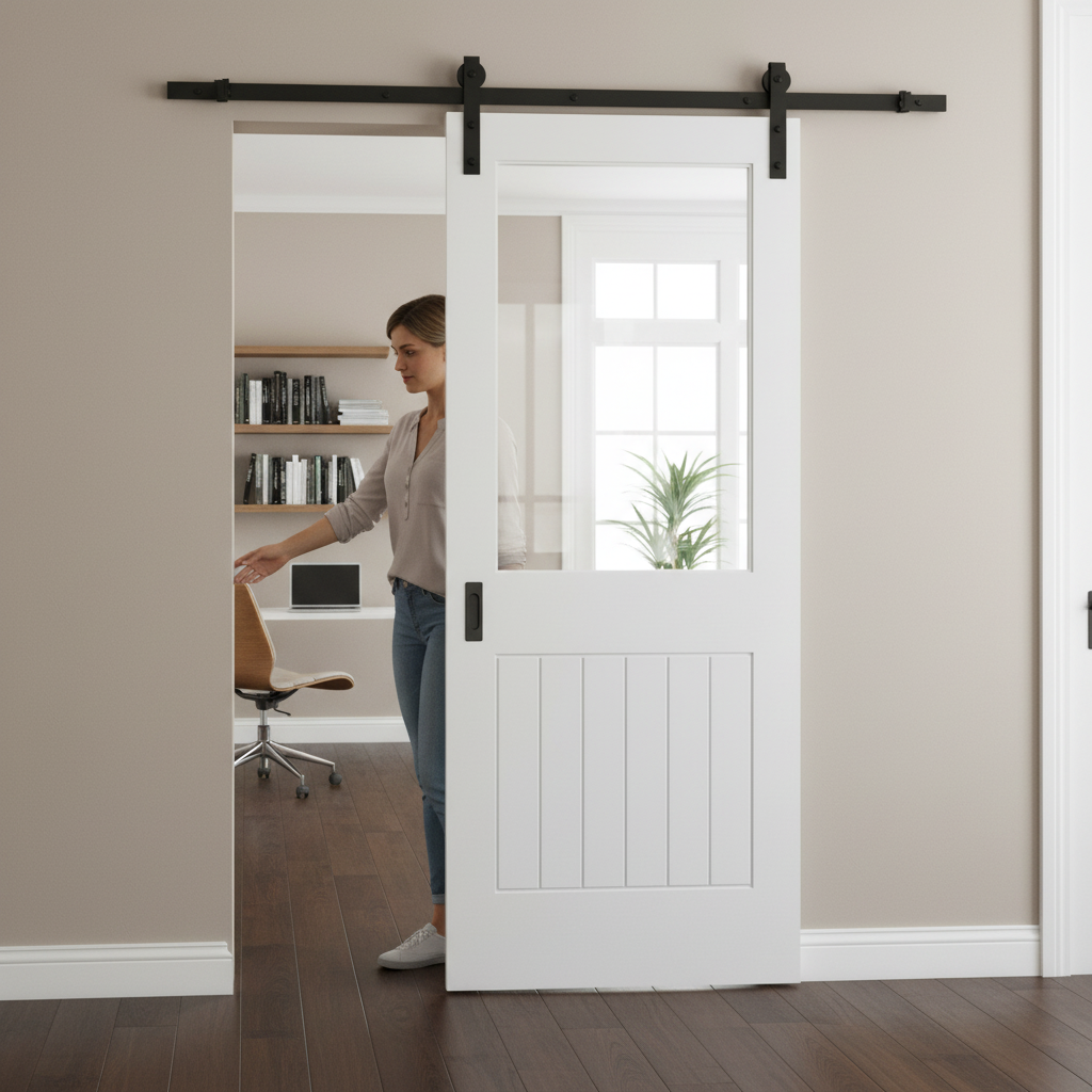 Premium Internal White Primed Cottage Sliding Door with Clear Glass Light - Durable Construction and Customizable Finish - Image 2
