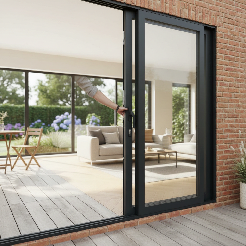 Premium 9ft Grey Aluminium Inline Sliding Doors with Multi-Point Locking and Thermally Efficient Double Glazing