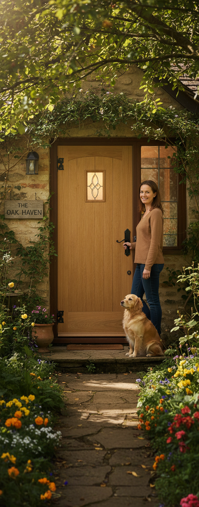 Premium Insulated External Door with Solid Oak Construction and Triple Glazed Unit