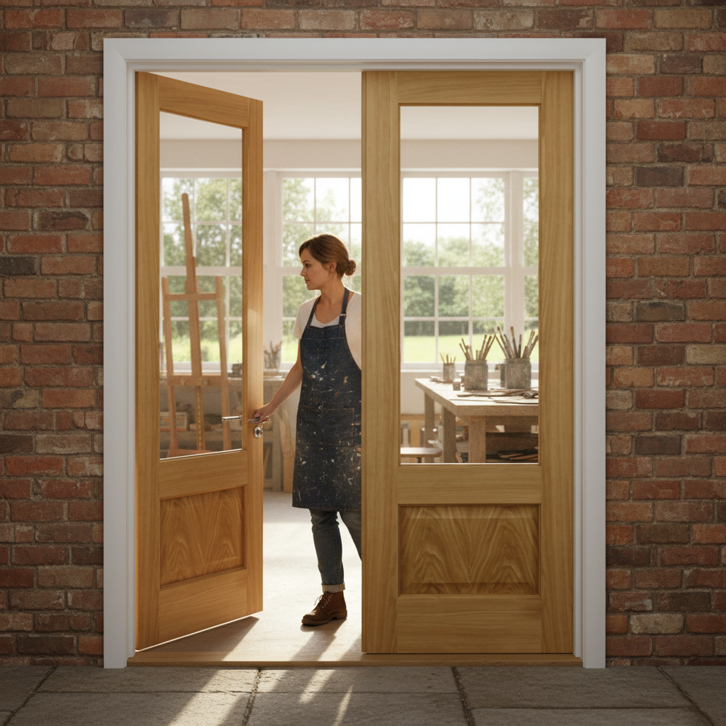 Premium Oak French Doors with Bevelled Glass and Engineered Construction for Enhanced Stability and Aesthetics