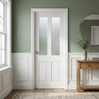Internal White Primed Victorian Shaker Door 2 Panel 2 Light Obscure Glass
