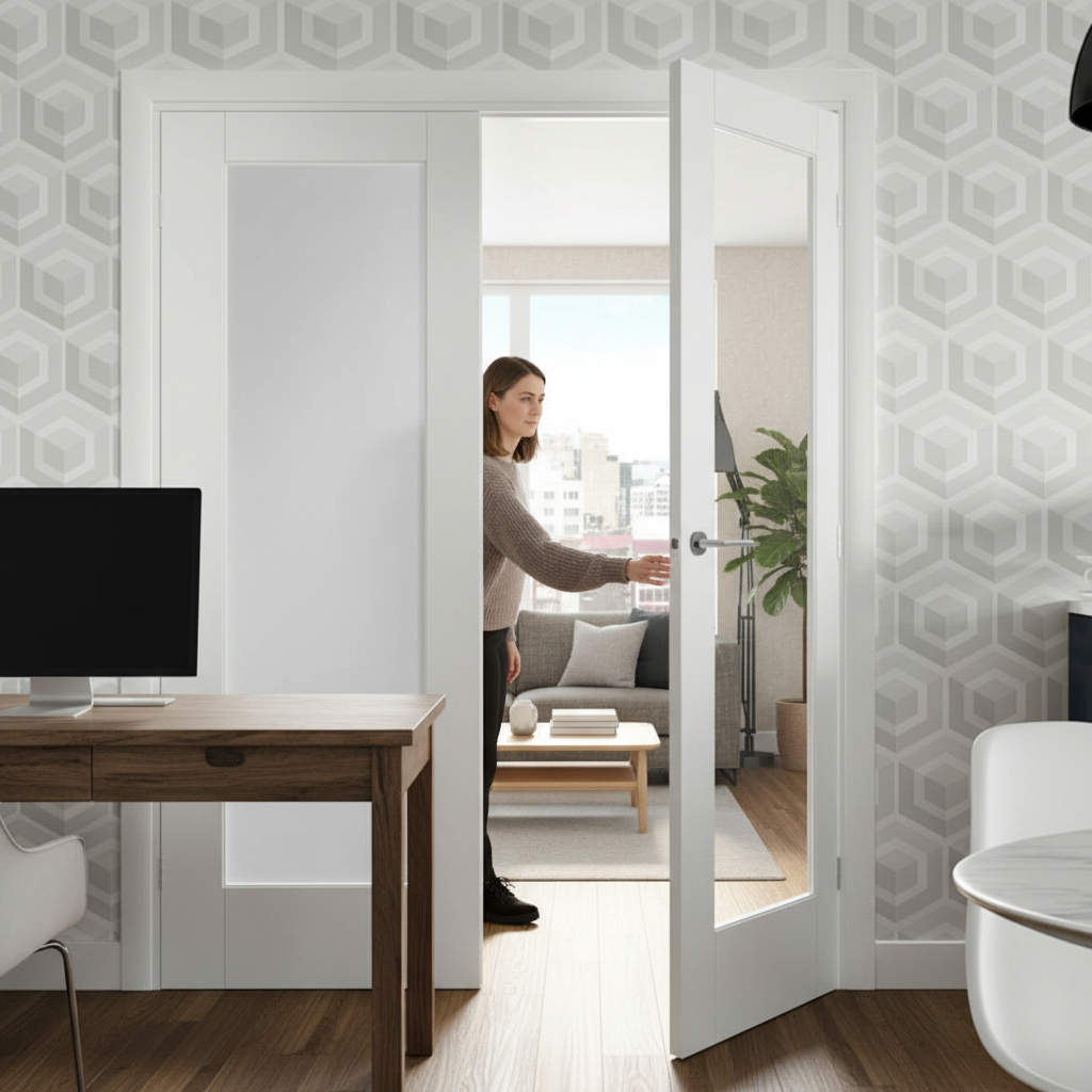 Premium Offset French Doors with Clear Glazed Demi Panel - Customizable Sizes and Configurations for Unique Room Dividers