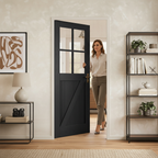 Premium Internal Fully Finished Oak Barn Door with Clear Glass Panels for Modern Rustic Design