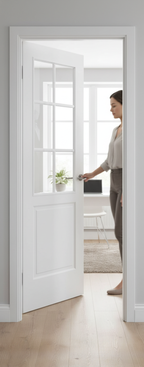 Premium 6-Panel Smooth White Moulded Glazed Internal Door with Lightweight Construction and Natural Light Benefits