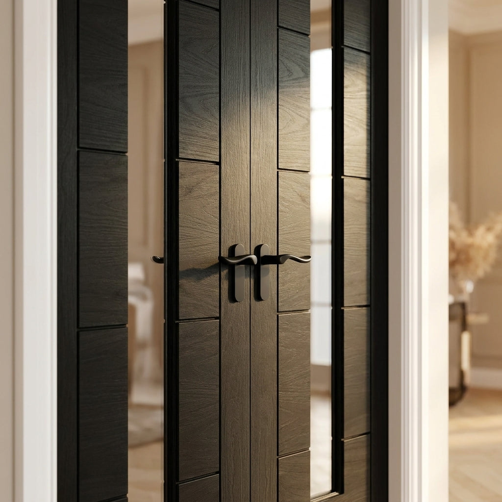 Internal Black French Door with Fully Finished Oak and Clear Glass 1 Light - detail view