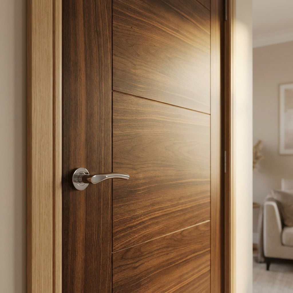 Internal Walnut Door Made-to-Measure Fully Finished Milano Design - detail view