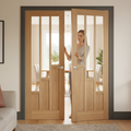 Premium Fully Finished Internal Clear Glazed French Doors with Real Oak Veneer and Safety Glass for Elegant Home Design