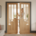 Premium Fully Finished Internal Clear Glazed French Doors with Real Oak Veneer and Safety Glass for Elegant Home Design
