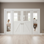 Premium Internal Room Divider Set with Clear Glass Panels and White Primed Barn Doors for Elegant Home Décor