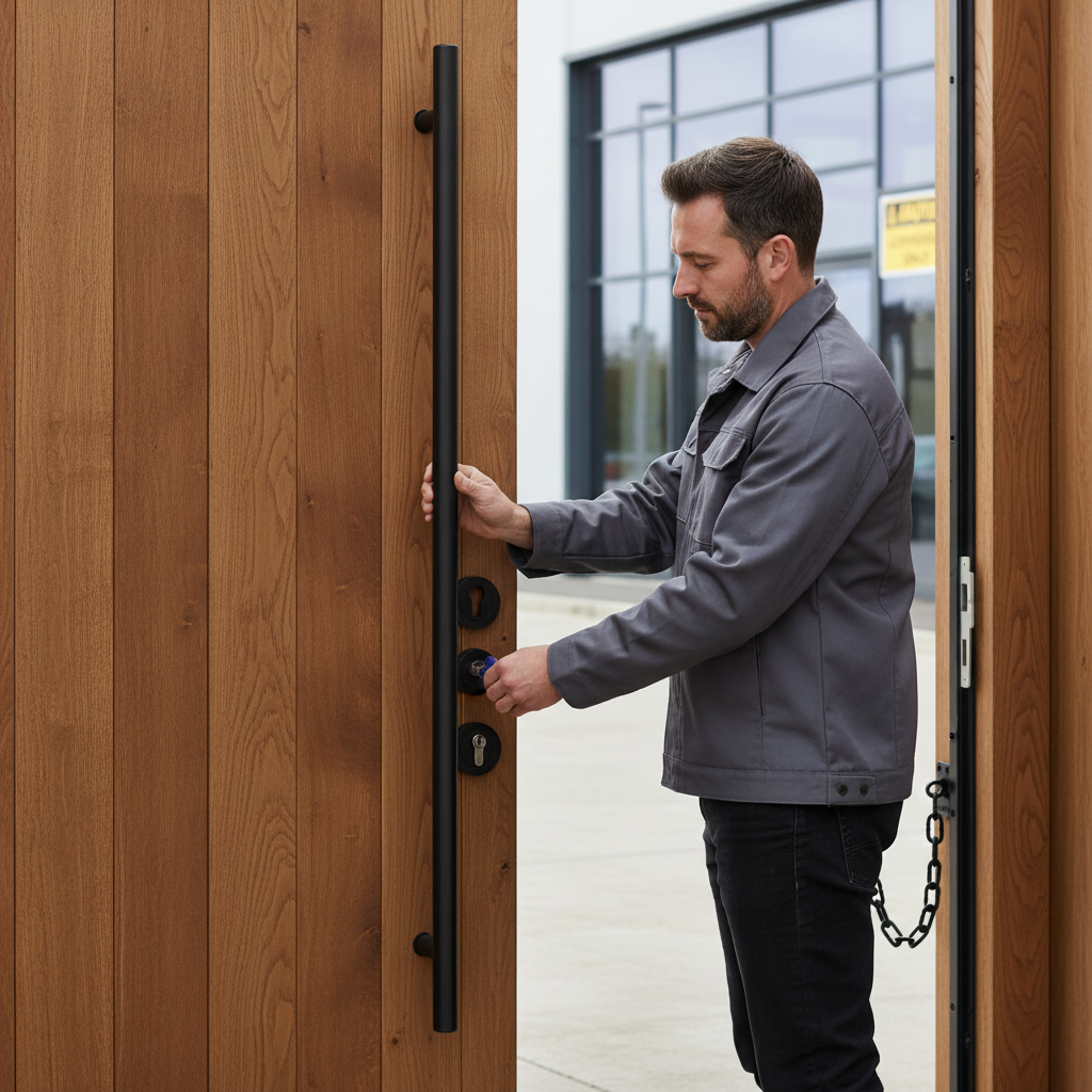 Premium Circular Autolock External Pull Handle Set - 1200mm Length in Matt Black Finish for Enhanced Security and Style - Image 2