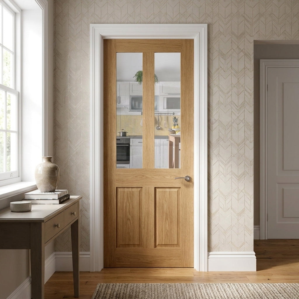 Victorian Shaker Internal Oak Door Made-to-Measure Unfinished 2 Panel 2 Light Clear Glass
