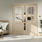 Premium Arched Square Top 4L Double Pocket Door System with Bevelled Glazing and Galvanised Steel Frame
